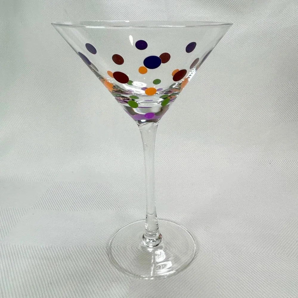 Retired Pampered Chef Set Of  4 Multicolored Polka Dot Martini Glasses #2838 MIB